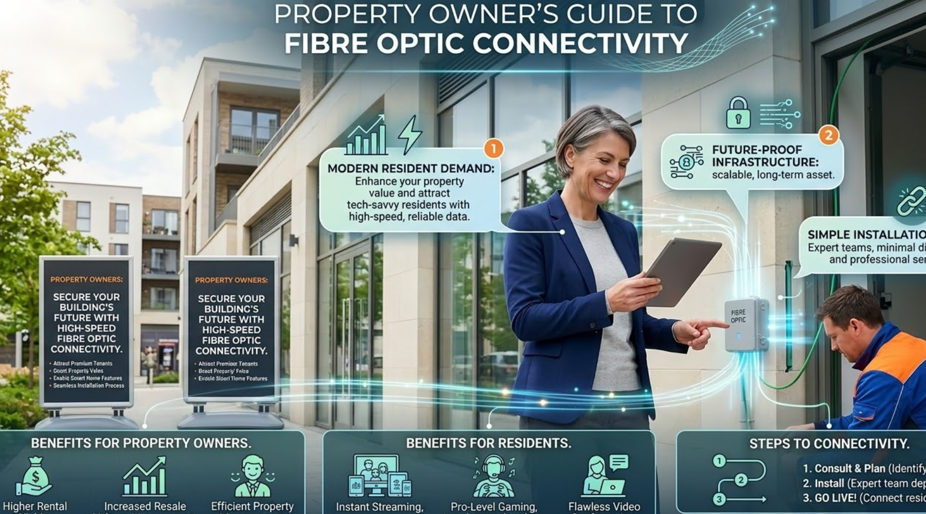 generate an infographic for Fibre Optic Connectivity for Property Owners